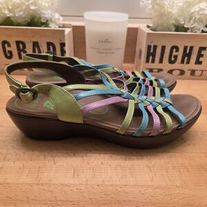 Dansko Dana Multicolored Leather Wedge Sandals Womens Size 40